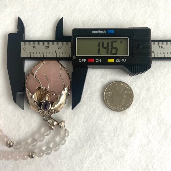 Sterling Silver 925 Modernist Rose Quartz & Amethyst Beaded Pendant Necklace - Picture 15 of 16